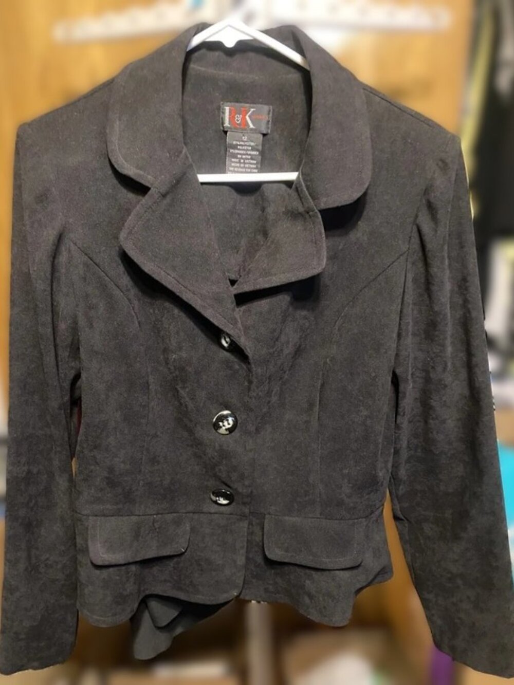 R&K Originals Women’s Black Faux Suede Blazer Size 12 Stretch
